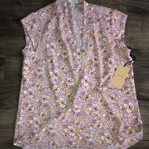 Halogen Floral Top Blouse Purple Wrap V-neck Small - Picture 6 of 7